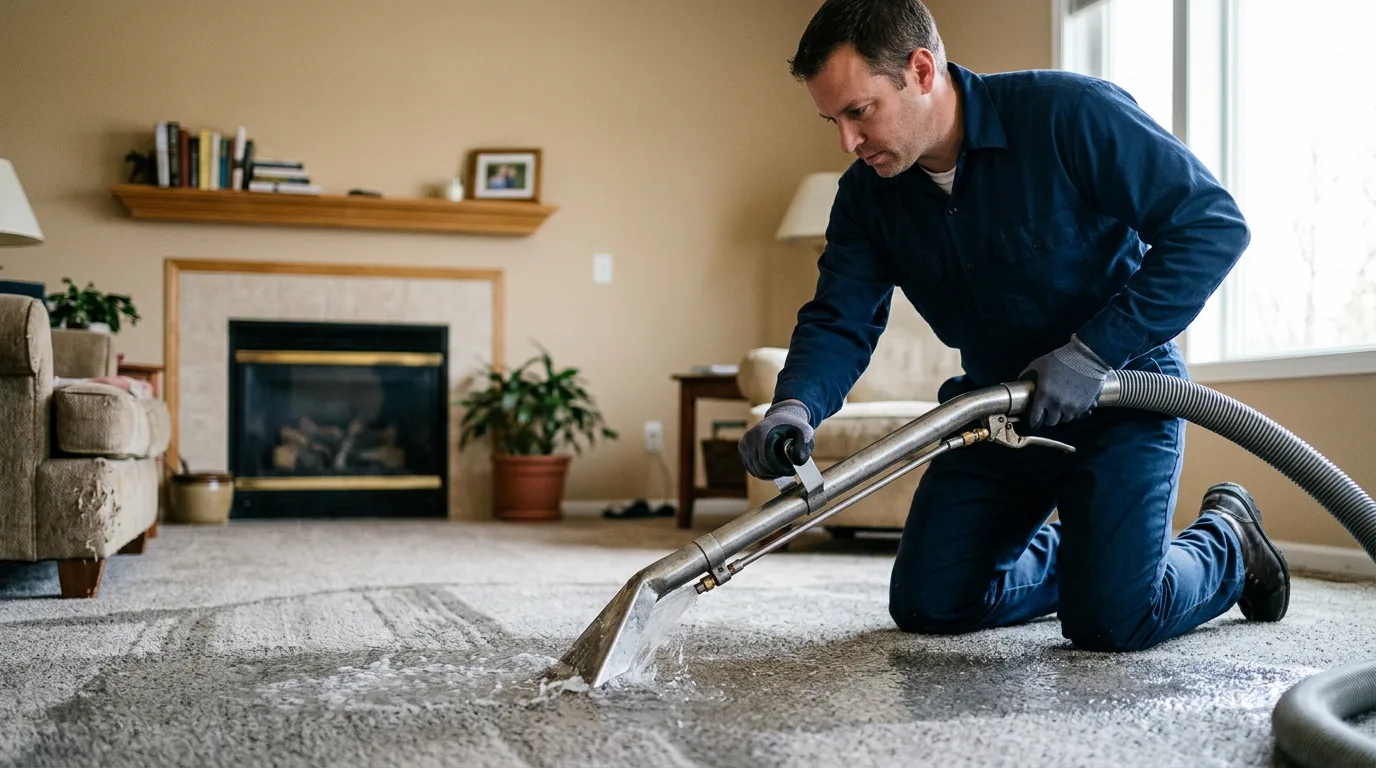 Water damage restoration technician working near Waterloo, IL